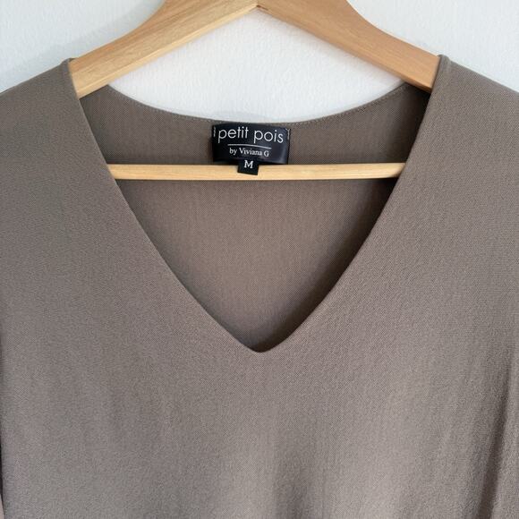 PETIT POIS by Viviana G Taupe Brown Nylon Mesh Mini Dress M Long Sleeve Bodycon - Picture 5 of 7